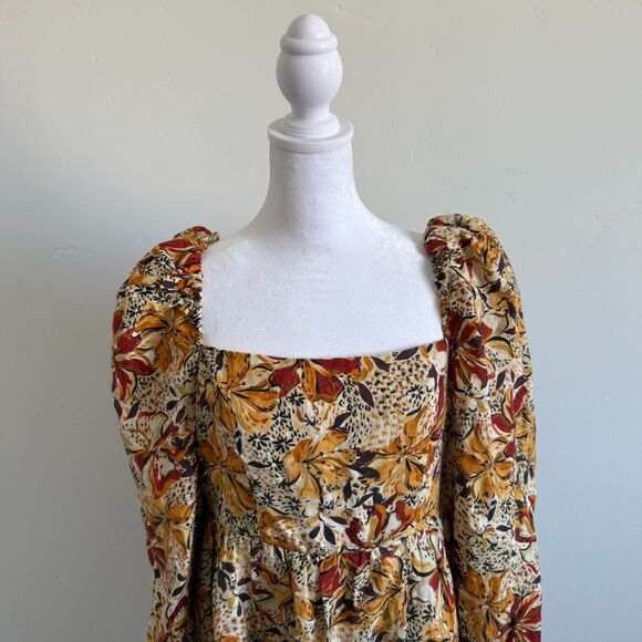 & Other Stories Floral Mini Dress Autumnal Floral Print Square neck Womens US 10 - Picture 6 of 12